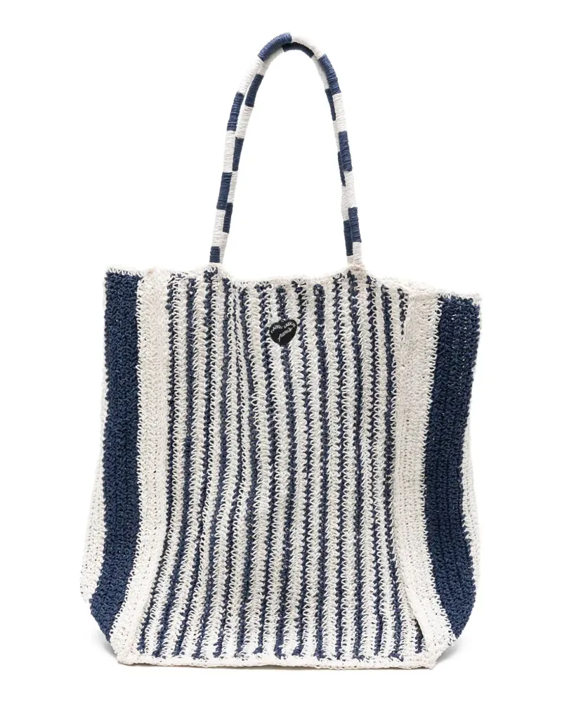 Maison Labiche Gestreifte Morard Tote Bag aus Raffiabast - Weiß Weiß