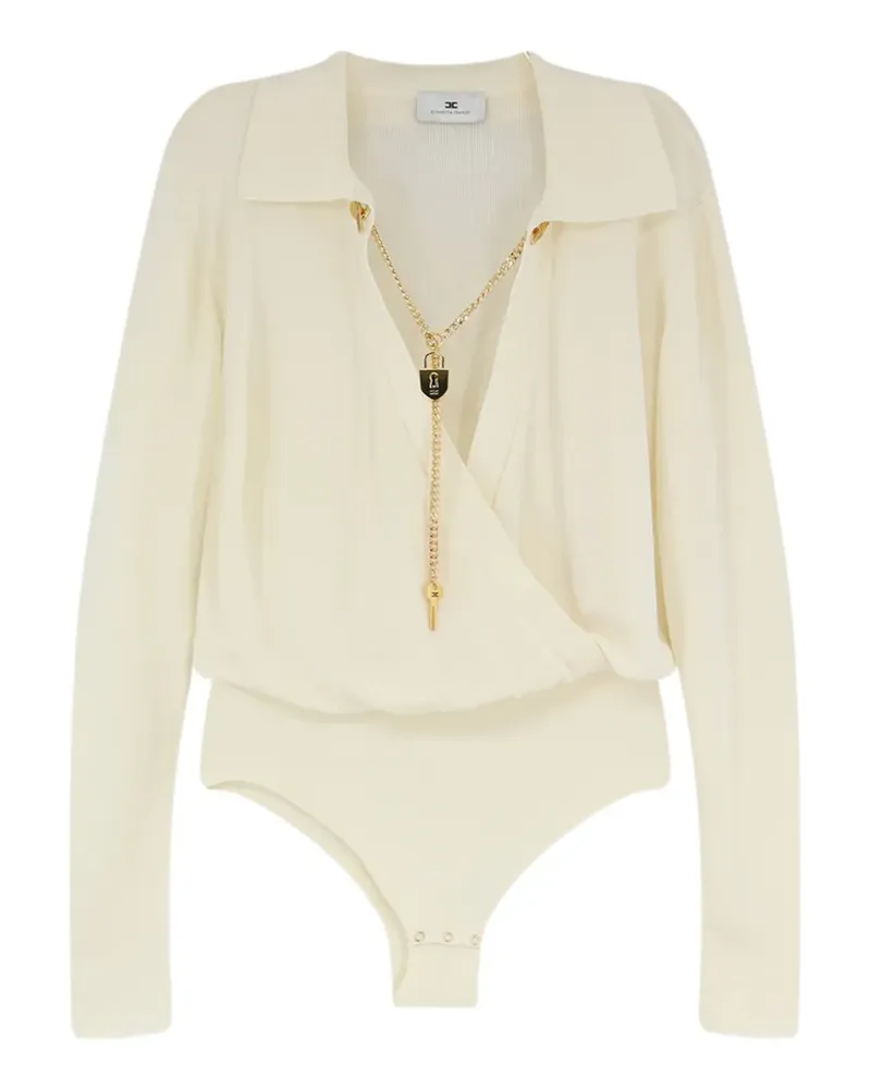 Elisabetta Franchi charm-detail wrap-front bodysuit - Nude Nude