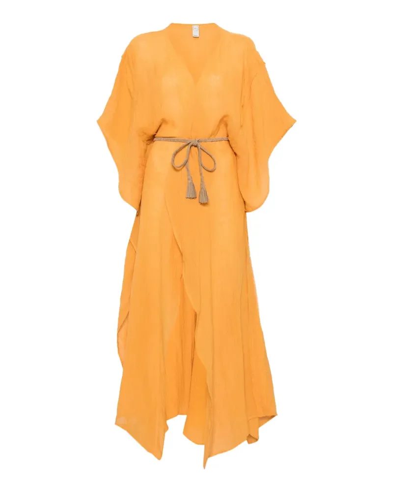 120% Lino tassel-detail belted maxi dress - Orange Orange
