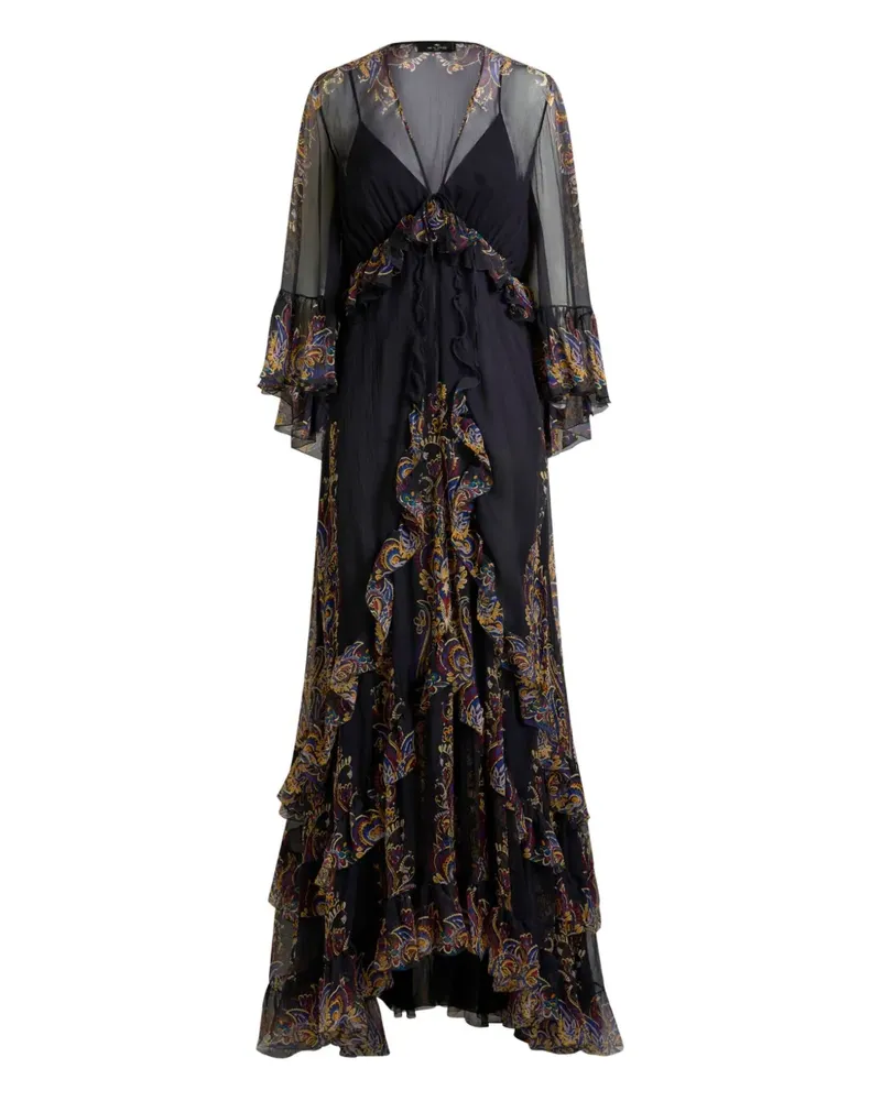 Etro Gerüschtes Maxikleid aus Seide mit Paisley-Print - Schwarz Schwarz