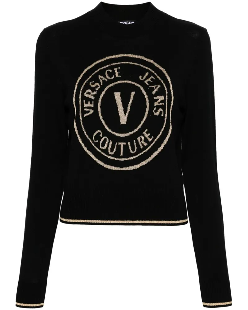 Versace Jeans Pullover mit V-Wappen Schwarz