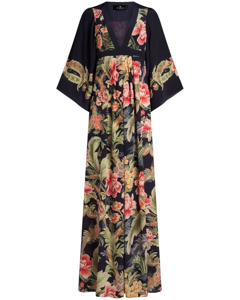 Etro Kleid aus Chinakrepp mit Blumen-Print - Blau Blau