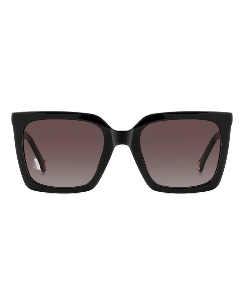 Carolina Herrera New York Eckige Sonnenbrille mit Logo-Schild - Schwarz Schwarz
