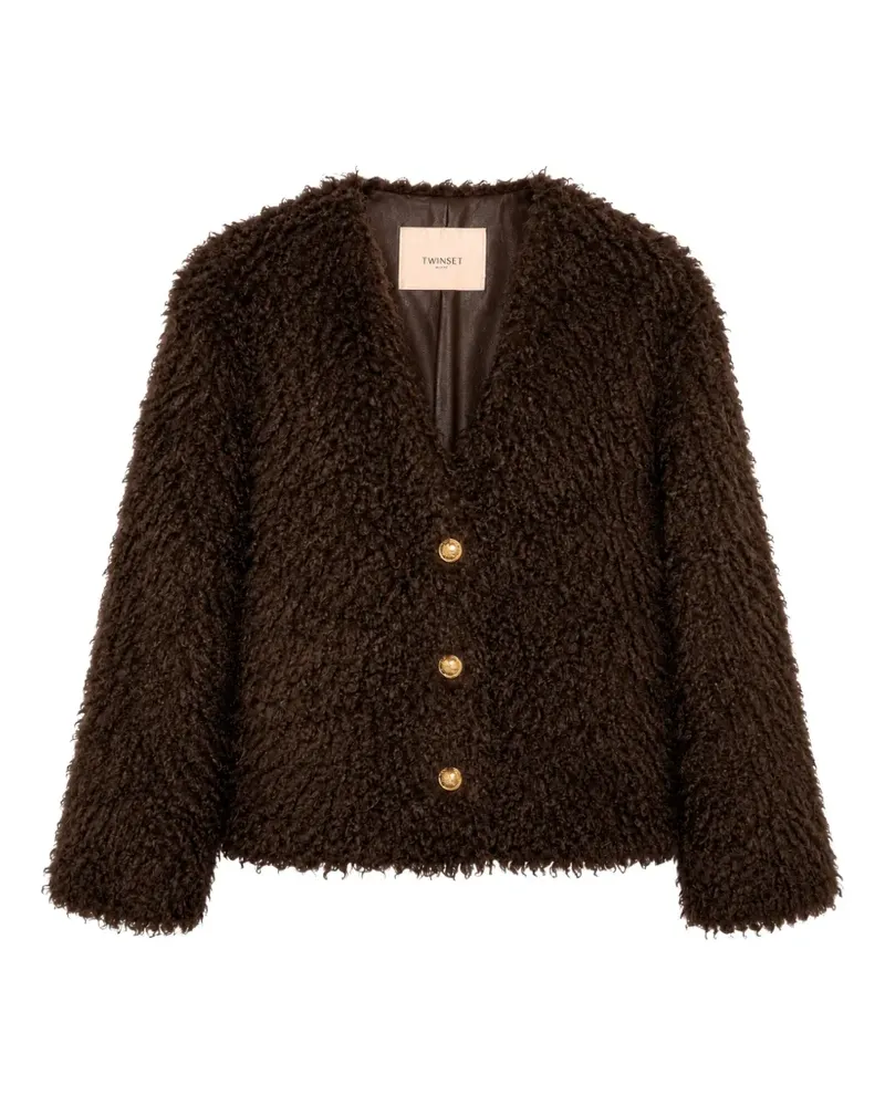 Twin-Set Bouclé-Jacke mit V-Ausschnitt - Braun Braun