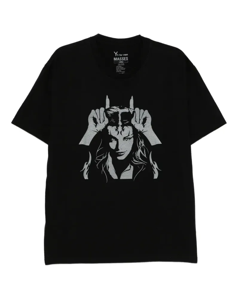 Yohji Yamamoto for Men × MASSES T-Shirt mit Print - Schwarz Schwarz