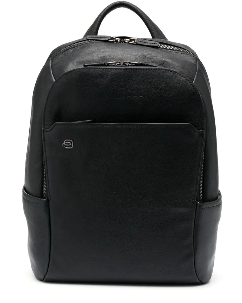 Piquadro Rucksack aus Leder mit Logo - Schwarz Schwarz