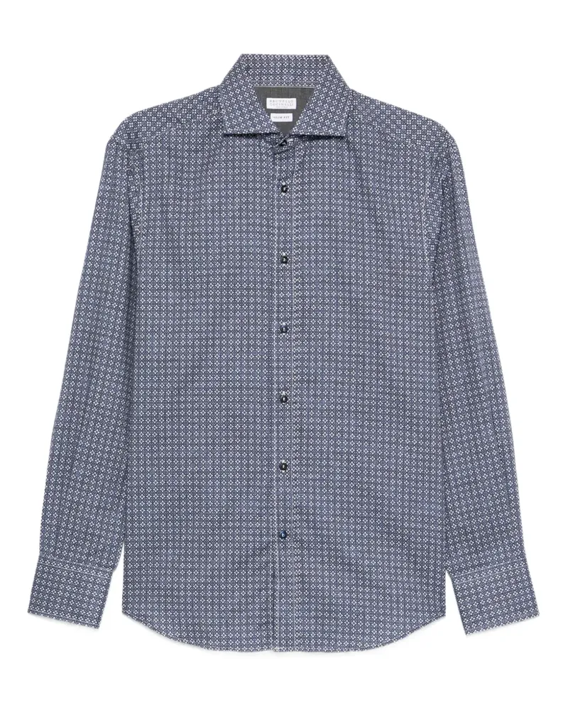 Brunello Cucinelli Geometrisch gemustertes Hemd - Blau Blau
