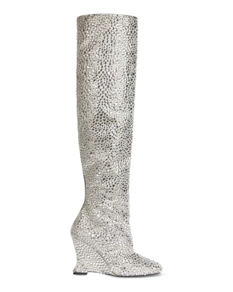 Balmain Wedge-Stiefel aus Satin mit Kristallen - Silber Silber