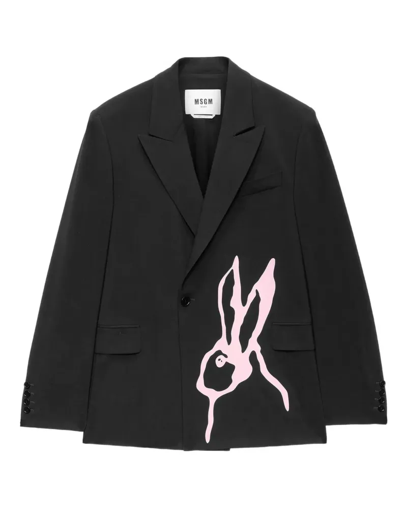 MSGM Einreihiges Sakko mit Hasen-Print - Schwarz Schwarz