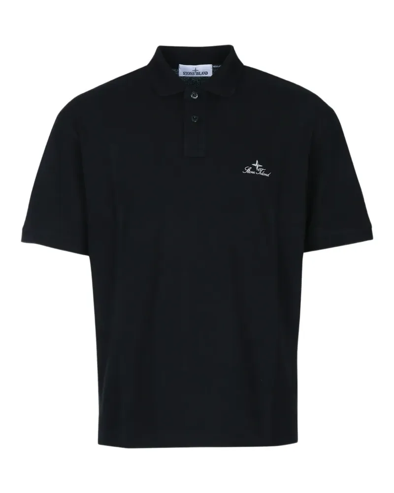 Stone Island 2200002 50/2 Piqué-Poloshirt aus Bio-Baumwolle - Schwarz Schwarz