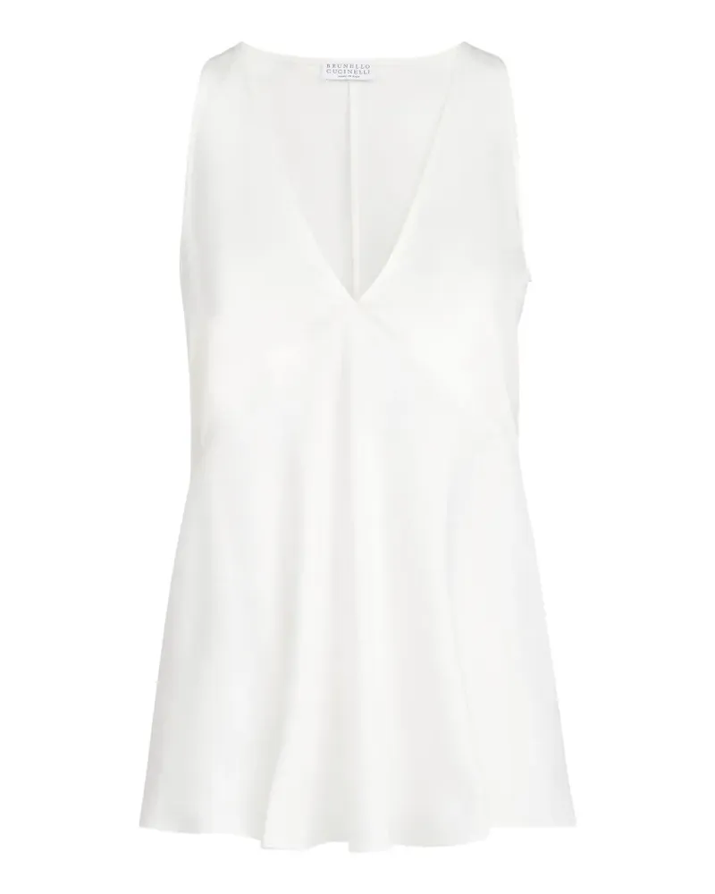 Brunello Cucinelli V-neck satin panel top - Weiß Weiß