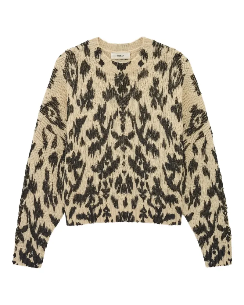 ba&sh Rundhals-Strickpullover mit Ikat-Intarsie - Nude Nude