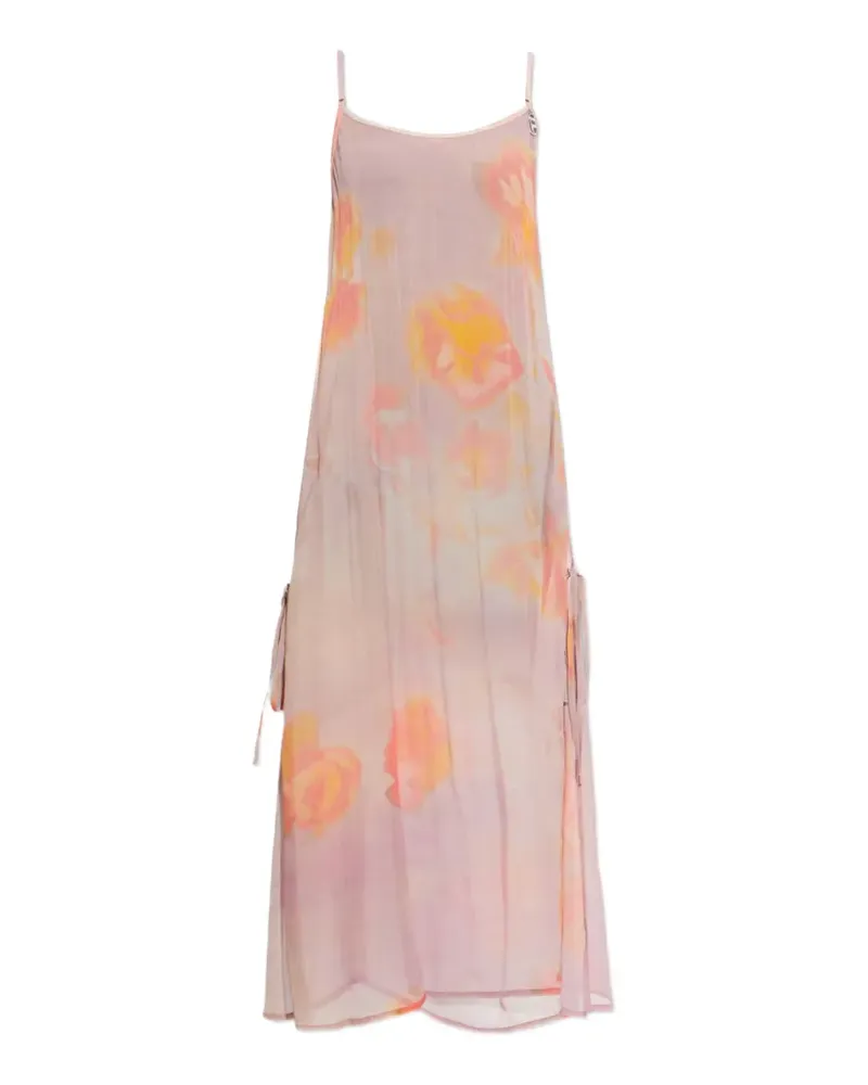 Diesel Midikleid mit Blumenprint und Kristall-Logo - Rosa Rosa