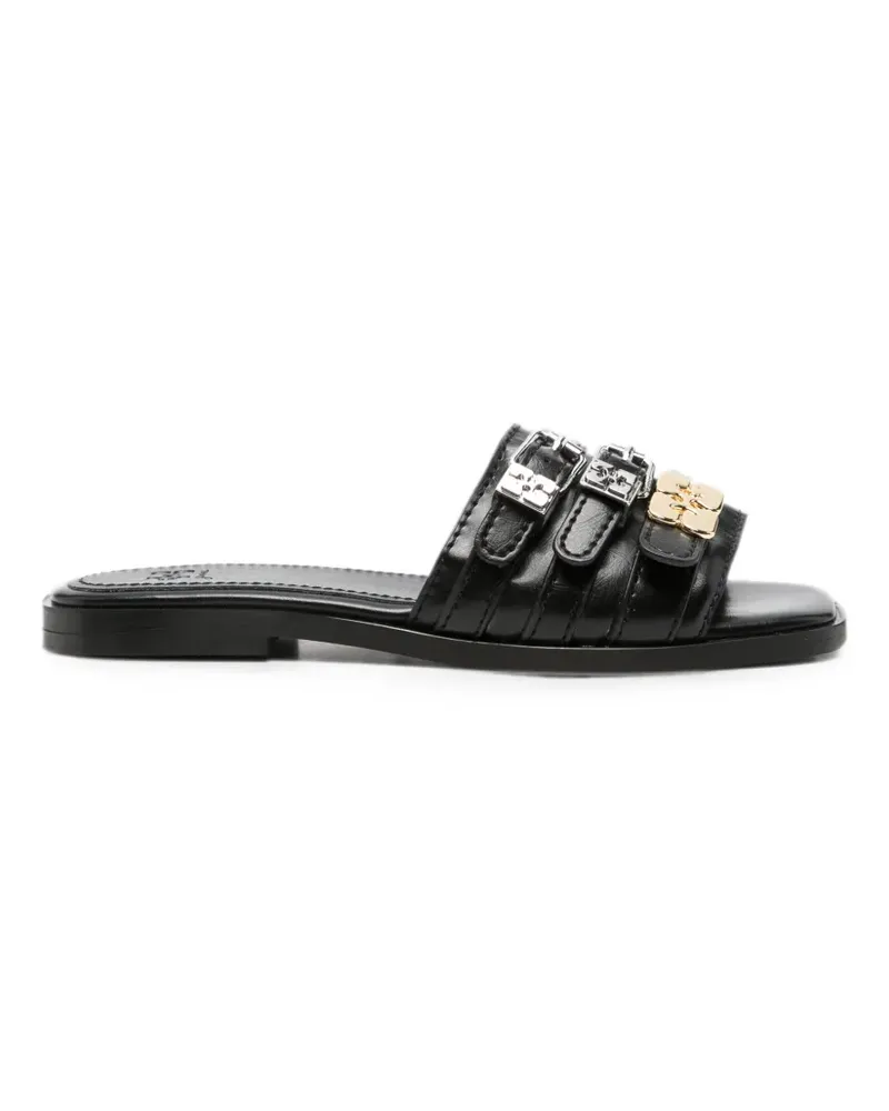 Ganni buckle-detail leather slides - Schwarz Schwarz