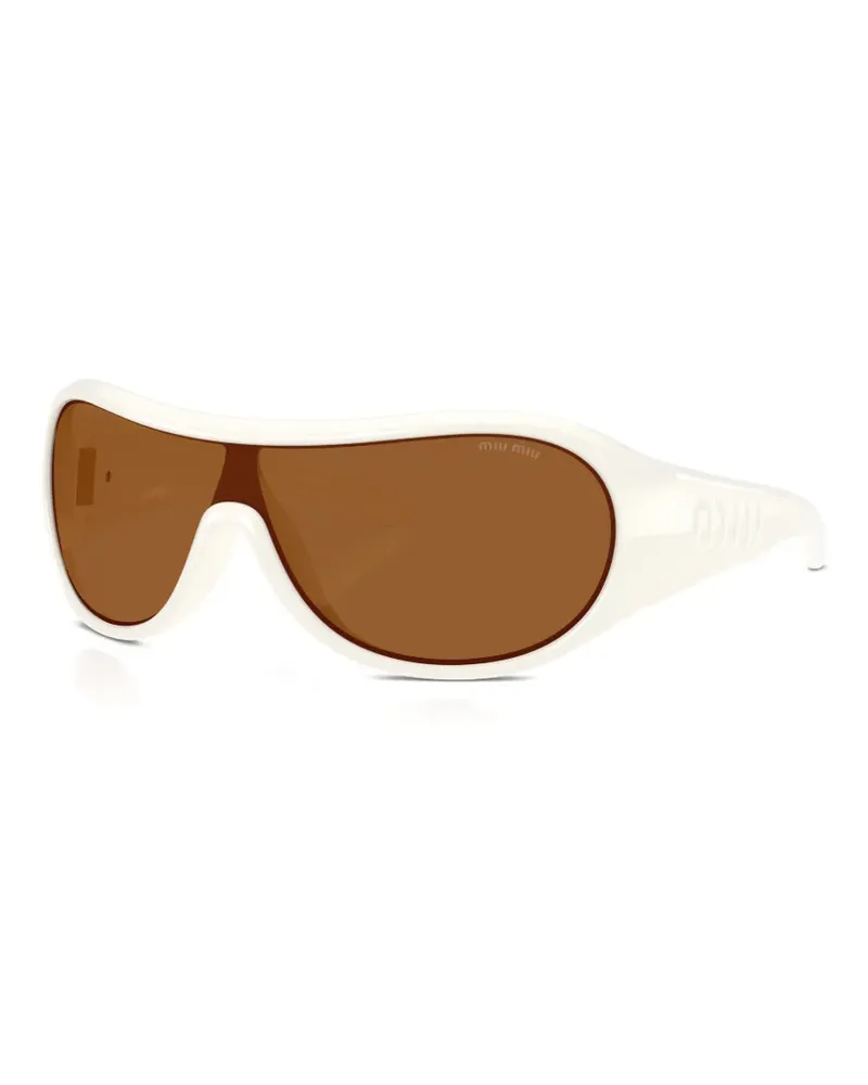 Miu Miu logo-embossed shield-frame sunglasses - Weiß Weiß