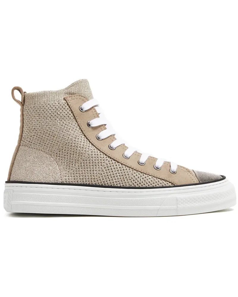 Brunello Cucinelli Metallic-Strick-Sneakers mit Monili-Detail - Nude Nude