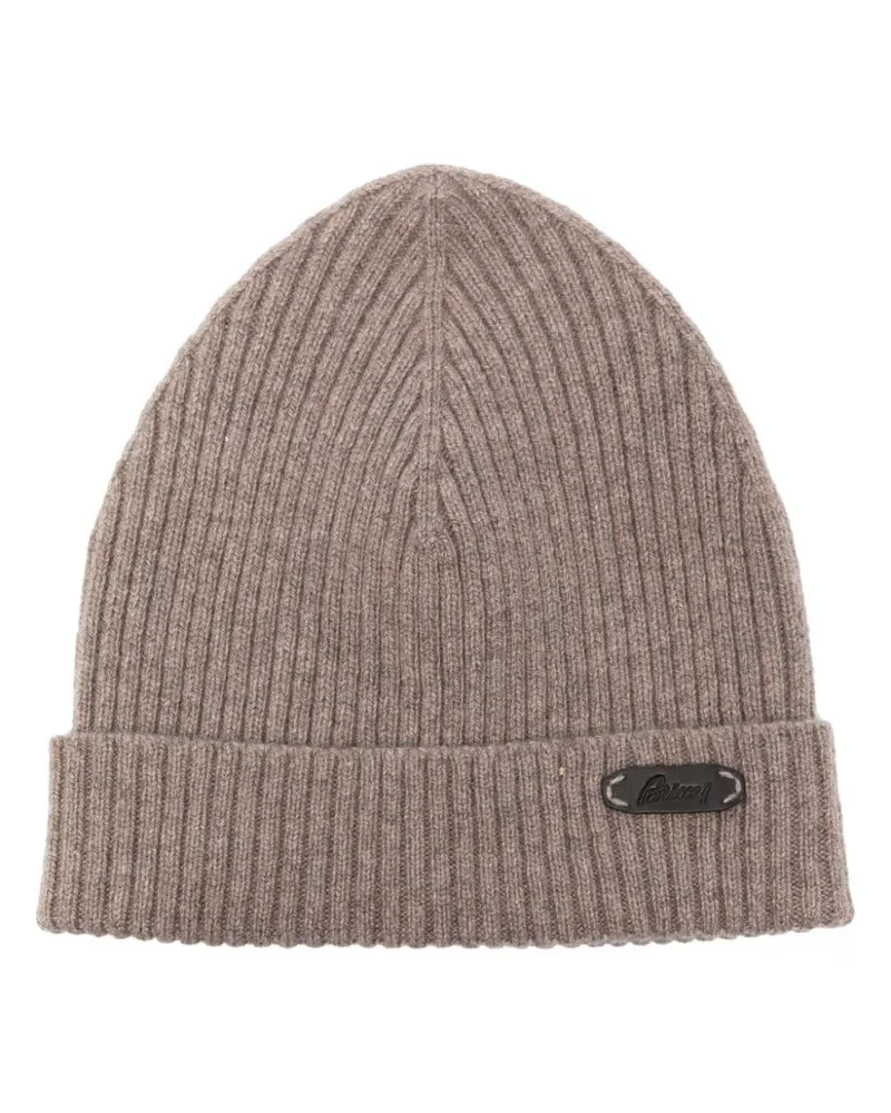 Brioni Gerippte Beanie mit Logo-Patch - Braun Braun