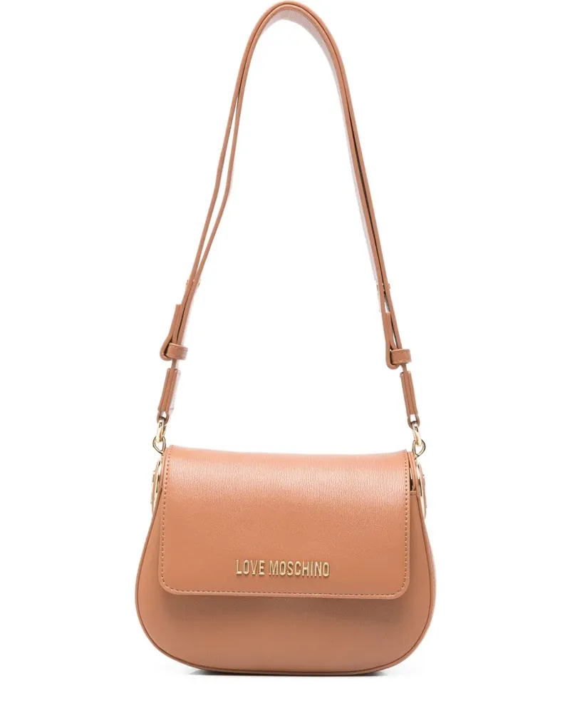 Moschino Schultertasche mit Logo-Schild - Braun Braun