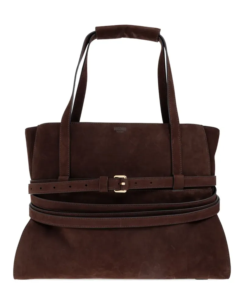 Moschino Tie Me Tote Bag aus Wildleder mit Gürtel - Braun Braun