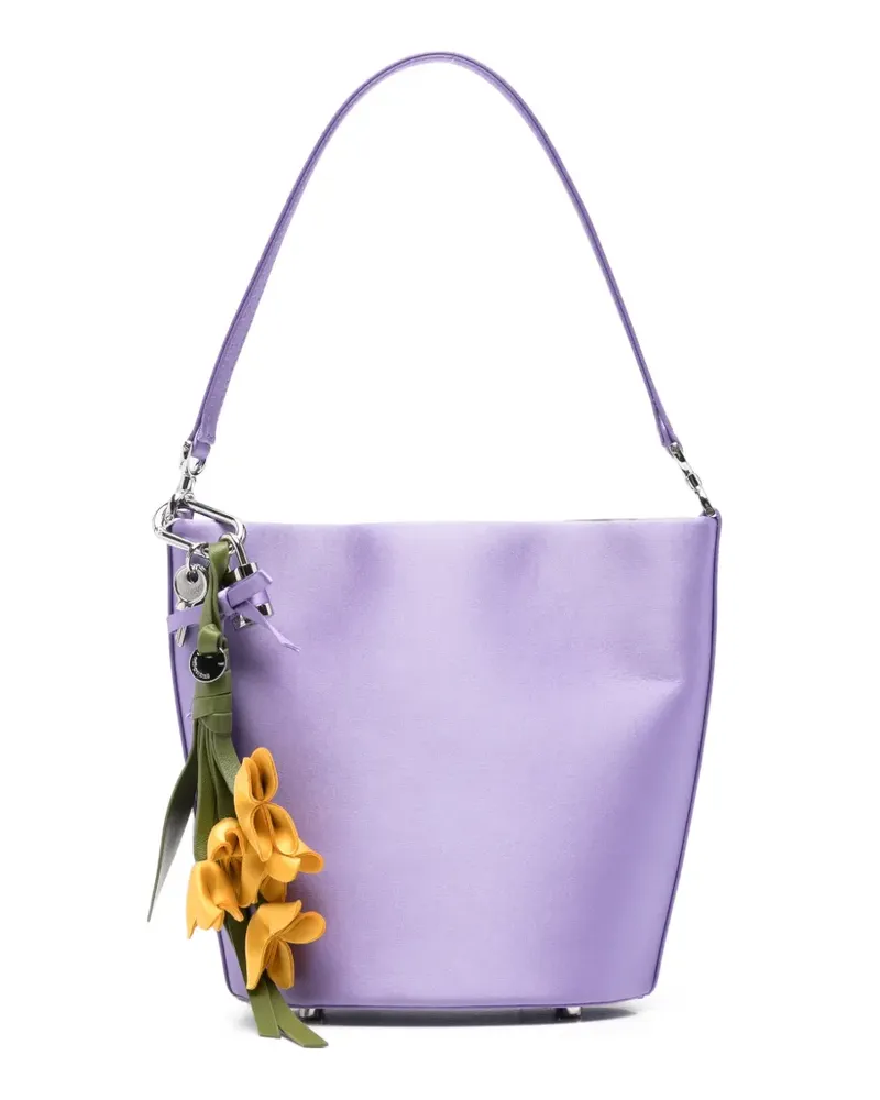 Self-Portrait Satin-Tote Bag mit Blumenanhänger - Violett Violett