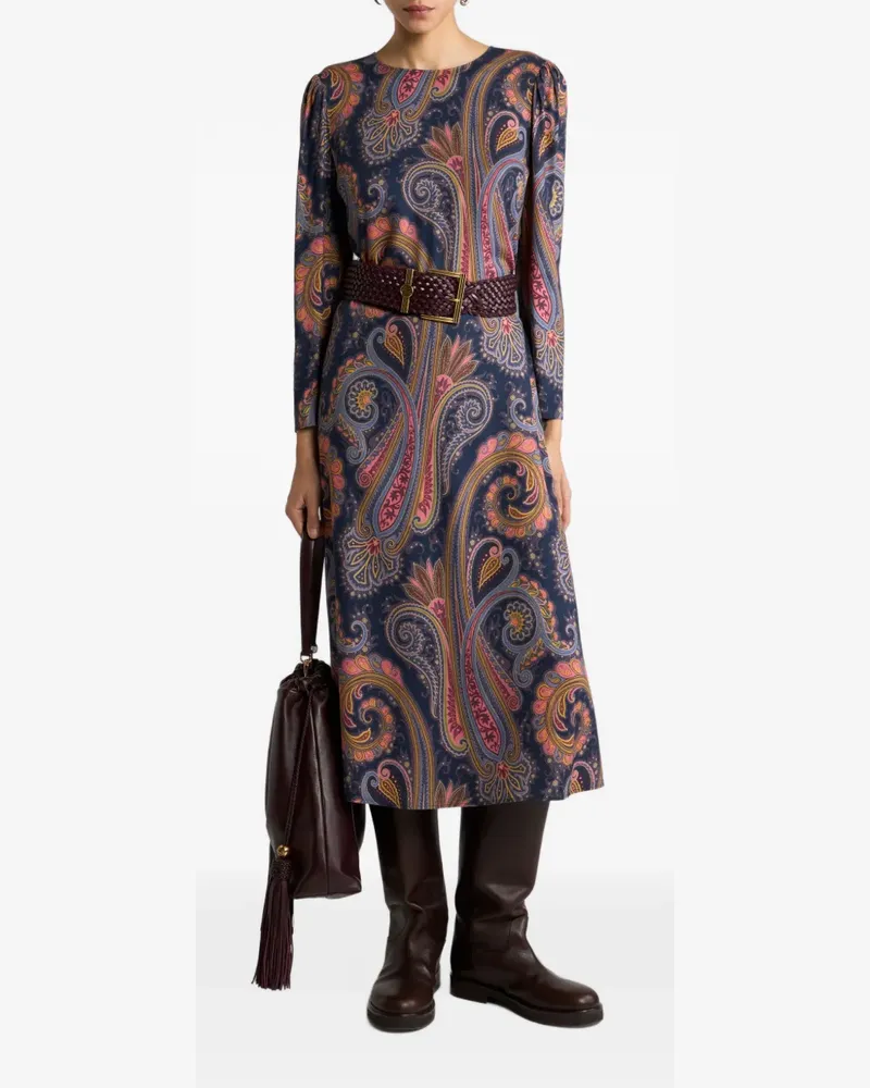 Etro crepe midi dress with Paisley motif - Blau Blau