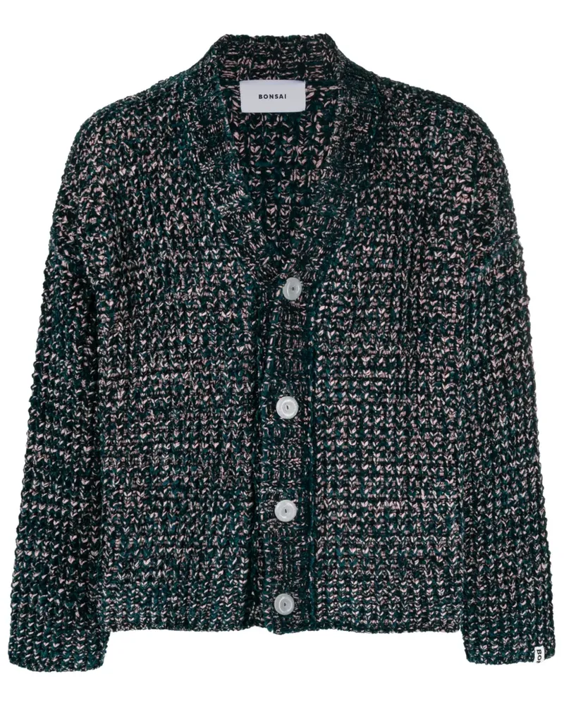 BONSAI Melierter Cardigan mit V-Ausschnitt - Grün Grün