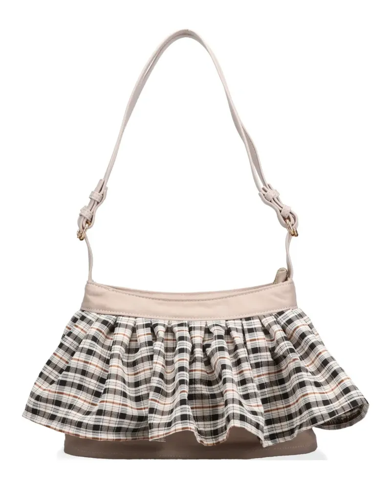Praying check-pattern skirt-style shoulder bag - Weiß Weiß