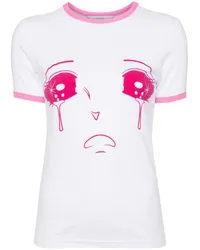 pushBUTTON Pink Rib Point T-Shirt Weiß