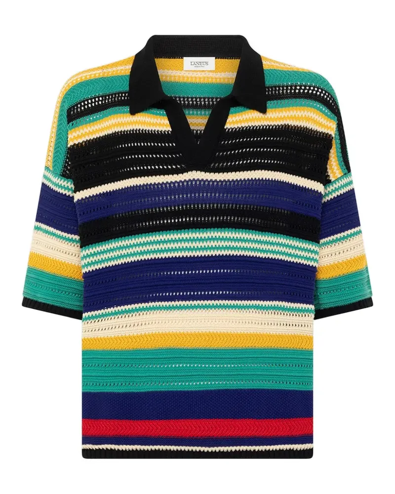 Laneus Gestricktes T-Shirt mit Streifen - Schwarz Schwarz
