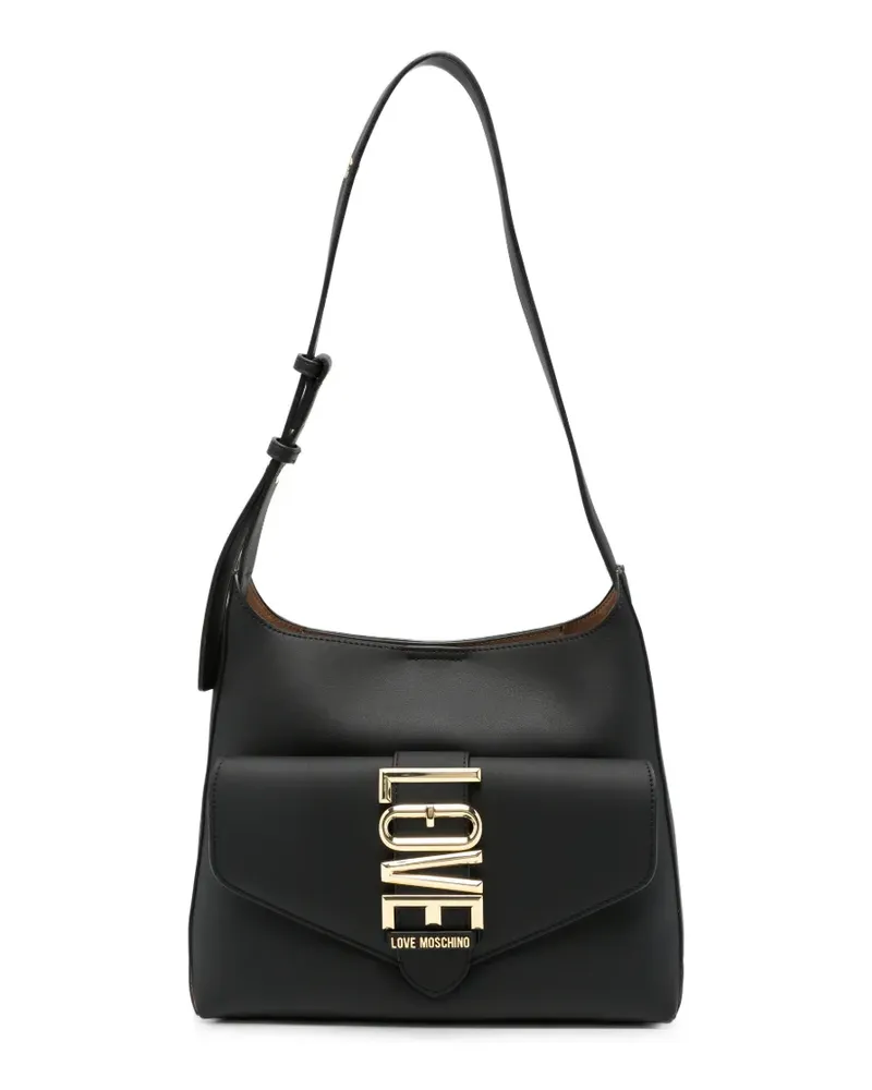 Moschino Schultertasche mit Logo-Schild - Schwarz Schwarz