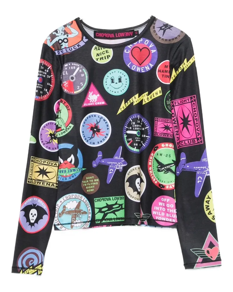 CHOPOVA LOWENA Langarmshirt mit grafischem Print - Schwarz Schwarz