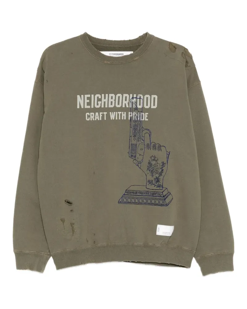 Neighborhood distressed graphic-print sweater - Grün Grün