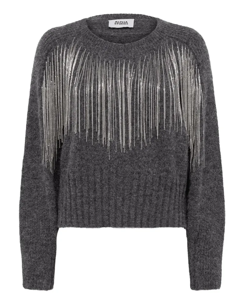 Alpha Studio Pullover mit Zierkette - Grau Grau