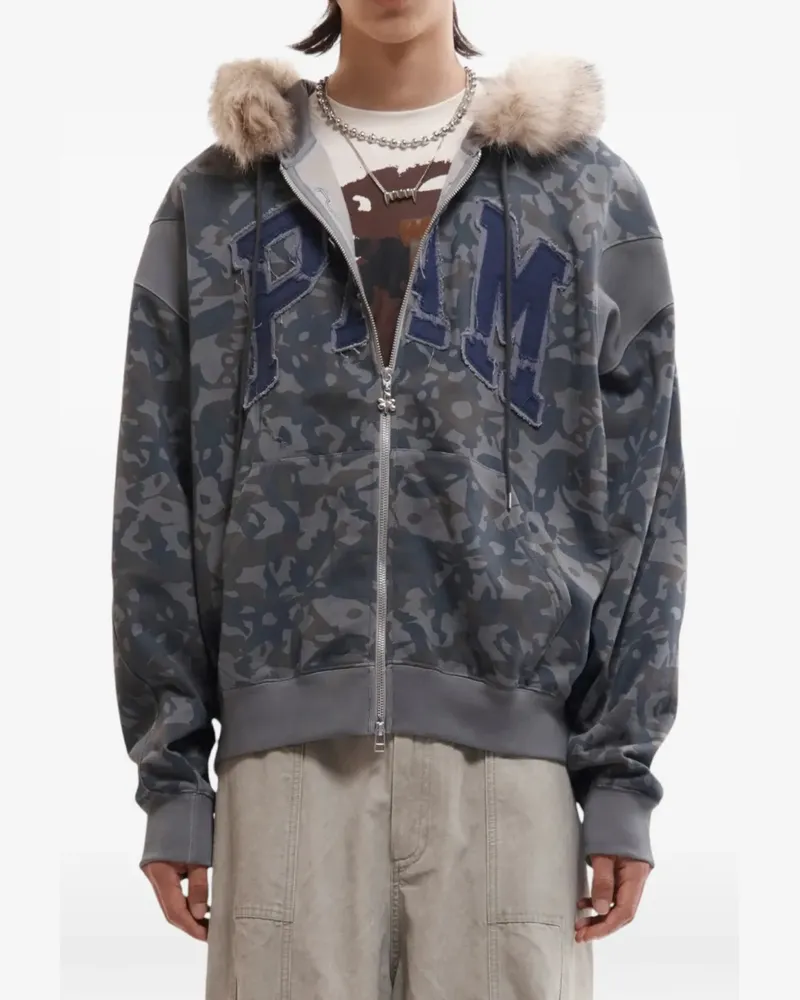 Perks and Mini faux-fur trim camouflage-print hoodie - Grau Grau