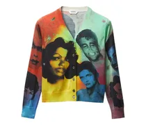 Cardigan mit Porträt-Print - Schwarz
