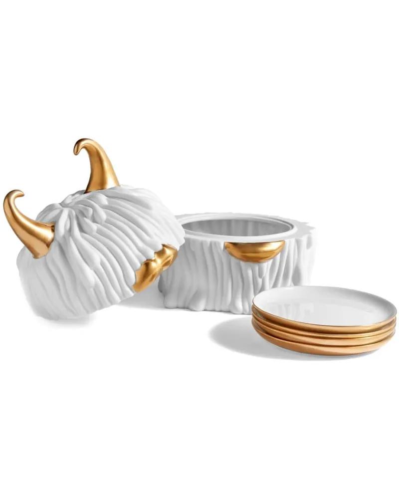 L’OBJET Haas Lynda Porzellandose und -teller (4er-Set) - Weiß Weiß
