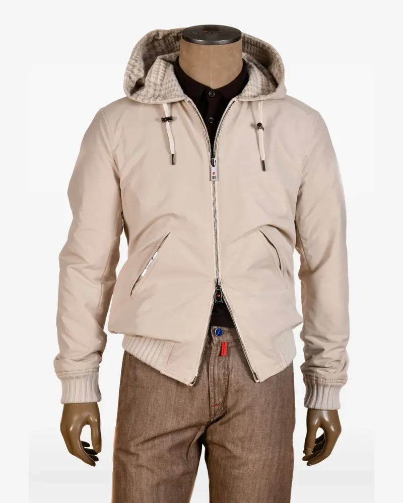 Kiton Kired Kapuzenjacke mit Hahnentrittmuster - Nude Nude