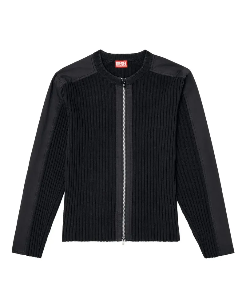 Diesel Gerippter K-Matty Cardigan mit Reißverschluss - Schwarz Schwarz