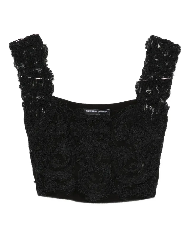 Ermanno Scervino lace-overlay scalloped-edge top - Schwarz Schwarz