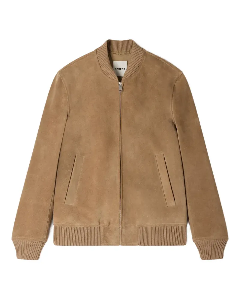 Sandro Lederjacke mit Reißverschluss - Braun Braun