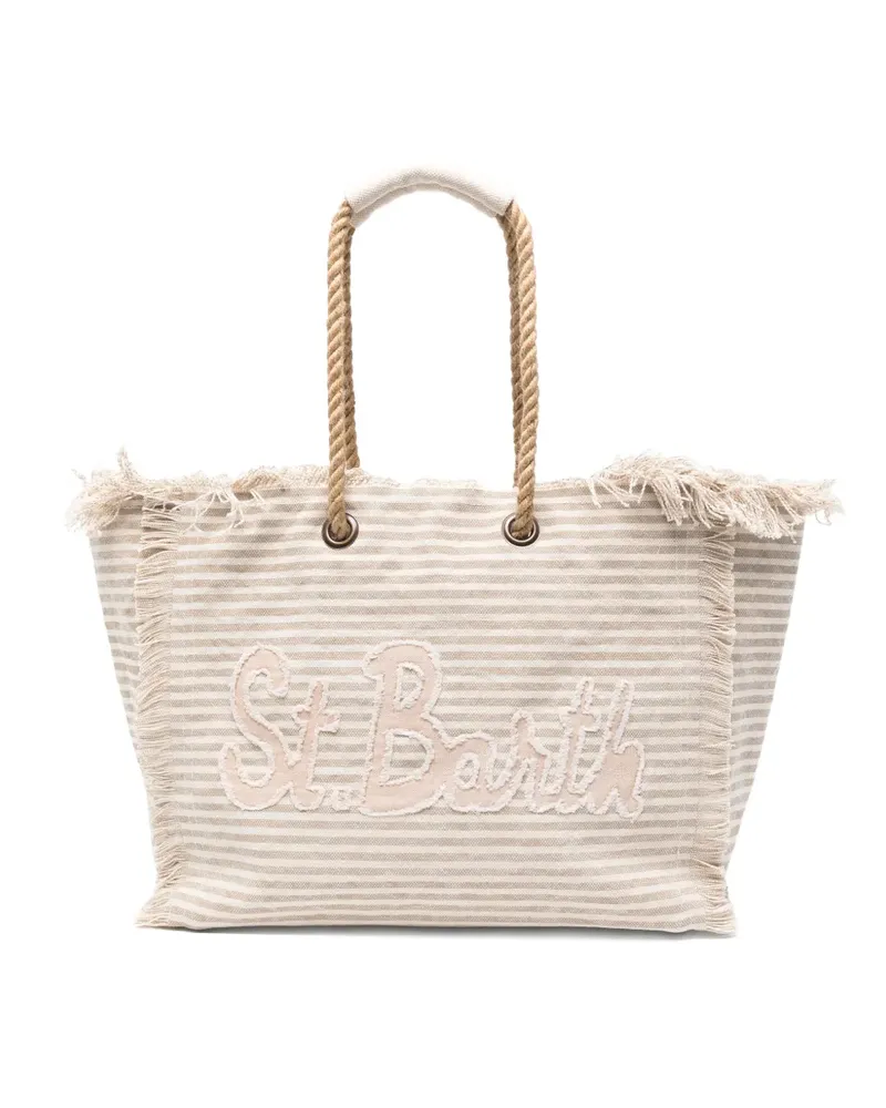 MC2 Saint Barth striped frayed-edge beach bag - Nude Nude