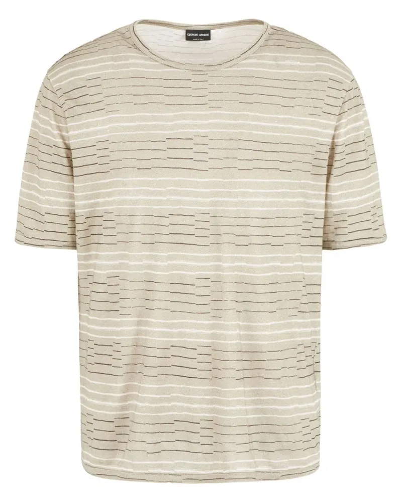 Giorgio Armani Gestreiftes T-Shirt aus Leinen Nude