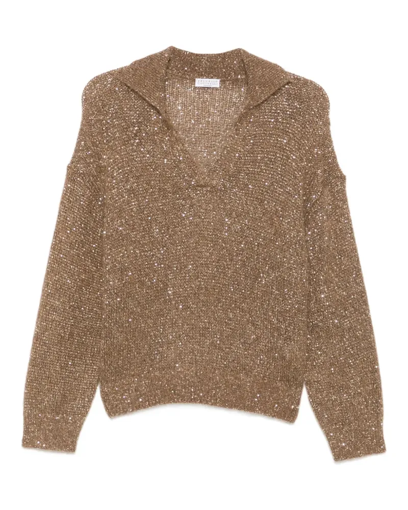 Brunello Cucinelli sequin-embellished polo-collar sweater - Braun Braun