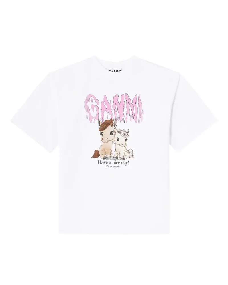 Ganni T-Shirt mit Pferde-Print - Weiß Weiß