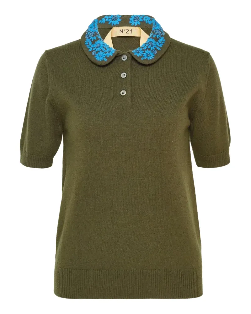 N° 21 Poloshirt mit Blumenstickerei - Grün Grün