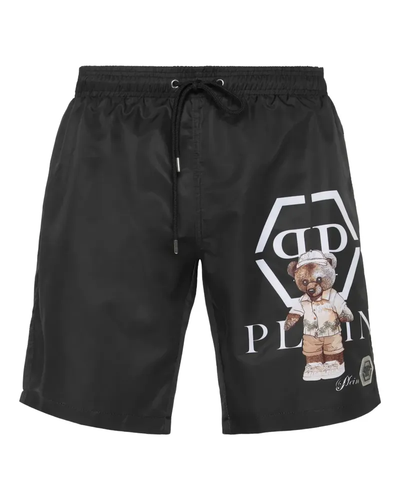 Philipp Plein Badeshorts mit Teddy-Print - Schwarz Schwarz