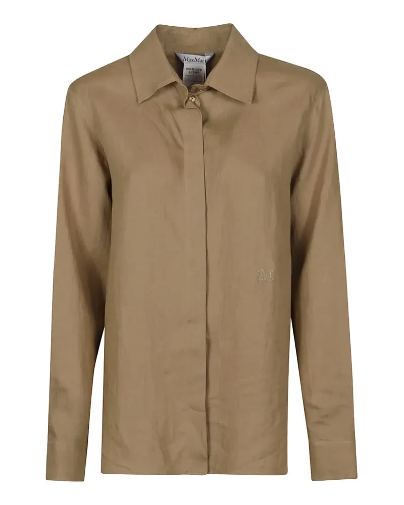 Max Mara embroidered-logo long-sleeve shirt - Nude Nude