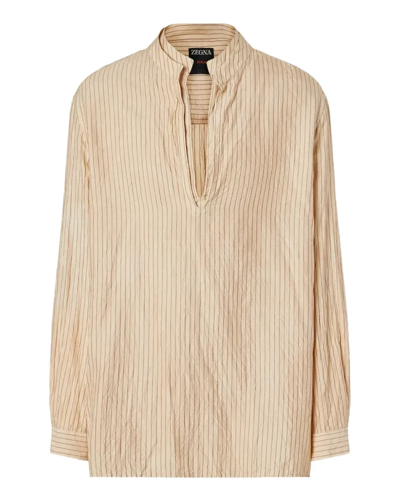 Ermenegildo Zegna Gestreiftes Hemd mit V-Ausschnitt - Nude Nude