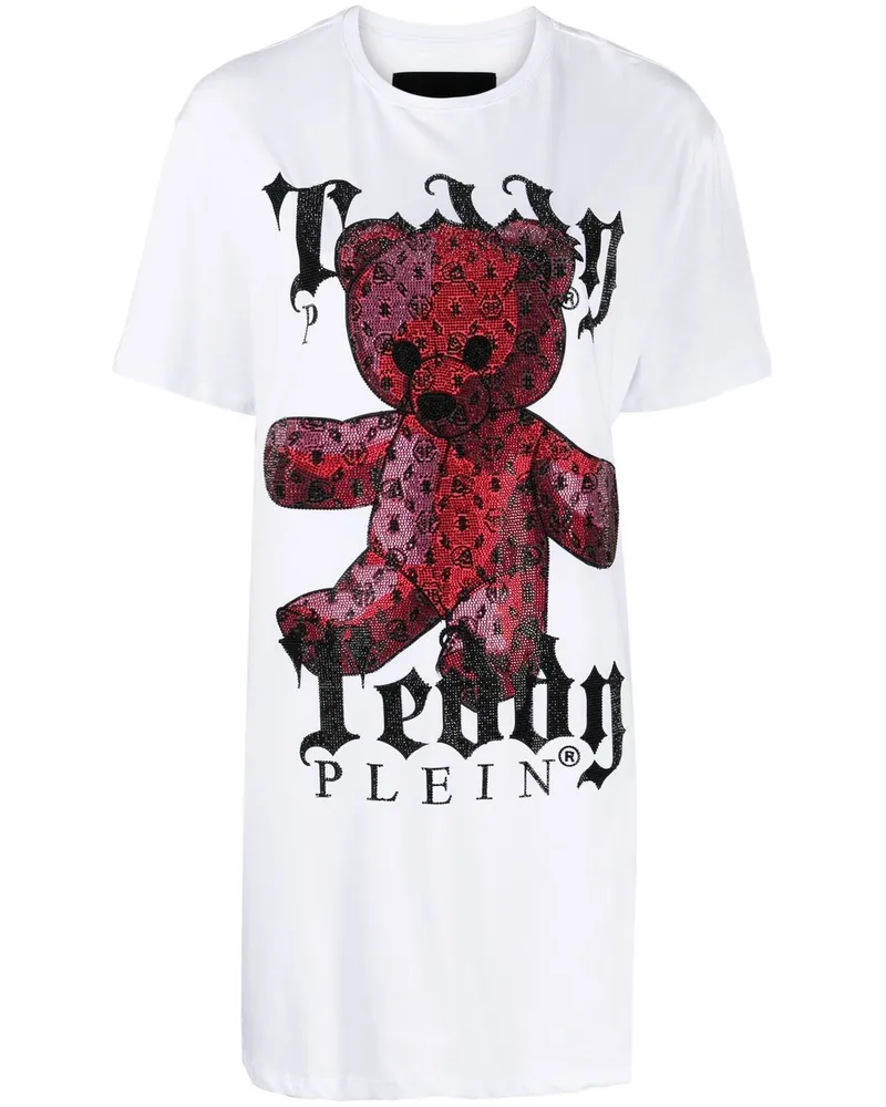 Philipp Plein T-Shirtkleid mit Kristallverzierung - Weiß Weiß