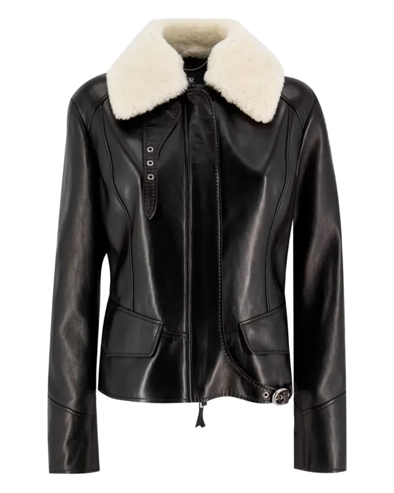 Ermanno Scervino Lederjacke mit Shearling-Kragen - Schwarz Schwarz